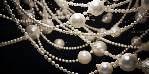 Nature white string of pearls on marble background in soft focus with highlights
