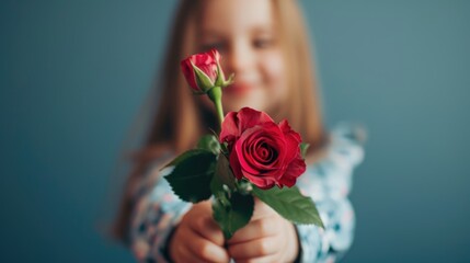 A little girl is holding a lovely bouquet of red roses.. Fictional Character Created By Generated By Generated AI.