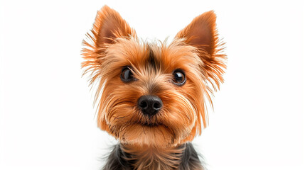 Portrait of a Yorkshire Terrier isolated on a white background. Domestic dog.