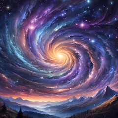 Galactic Swirl Above Tranquil Peaks