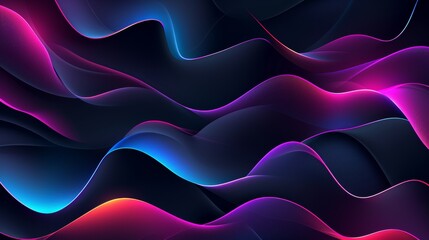 Generative AI image of a black background with a few neon colors waves, geometric waves shapes, dark blue, purple, black, mostly black - obrazy, fototapety, plakaty