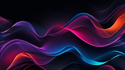 Generative AI image of a black background with a few neon colors waves, geometric waves shapes, dark blue, purple, black, mostly black - obrazy, fototapety, plakaty