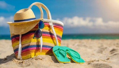 Strandtasche am Meer im Sand