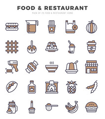Food and Restaurant elements. Two Color web icon set. Simple vector illustration.