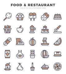 Set of Food and Restaurant icons in Two Color style. Two Color Icons symbol collection.