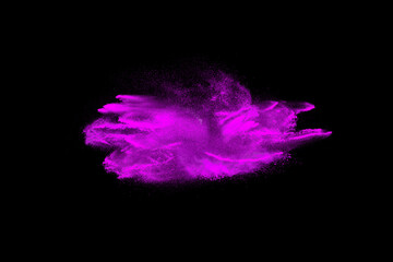 pink powder explosion on black background. Colored cloud. Color dust explode. Paint Holi	