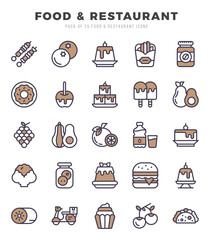 Set of Food and Restaurant Icons. Simple Two Color art style icons pack.