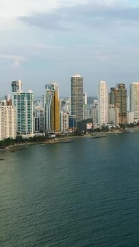 Bocagrande neighborhood in Cartagena with skyscrapers by the sea.