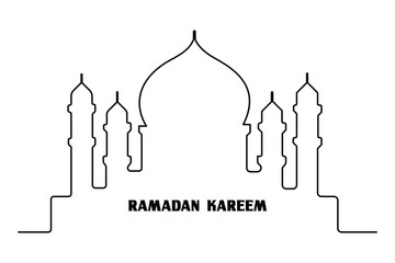 Continuous one line Ramadan symbol. mosque line concept outline vector art illustration 
