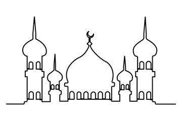 Continuous one line Ramadan symbol. mosque line concept outline vector art illustration 
