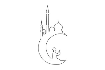 Continuous one line Ramadan symbol. mosque line concept outline vector art illustration 
