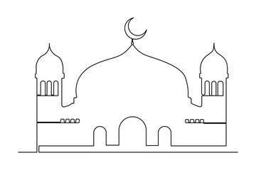 Continuous one line Ramadan symbol. mosque line concept outline vector art illustration 
