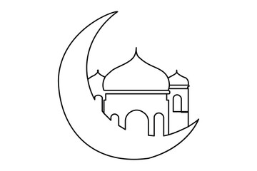 Continuous one line Ramadan symbol. mosque line concept outline vector art illustration 
