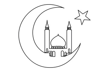 Continuous one line Ramadan symbol. mosque line concept outline vector art illustration 
