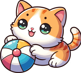 cute cat with play ball vector on white background