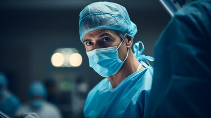 Surgeon in prime focus in sterile setting precision
