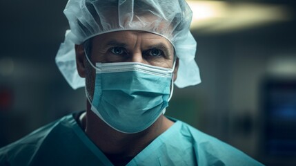 Confident surgeon focused expression in white light