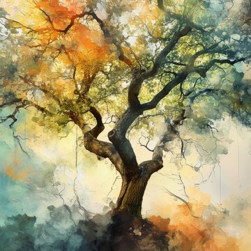 Generative AI image of A talking tree, abstract photography, watercolor painting