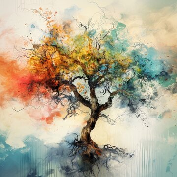 Generative AI image of A talking tree, abstract photography, watercolor painting