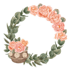 Floral wreath with green leaves