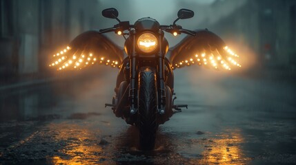 motorcycle with angel wings. Generative AI - obrazy, fototapety, plakaty