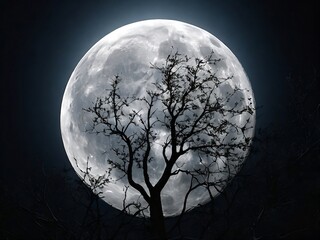 moon and silhouette, full moon with the image of the branches in the front 