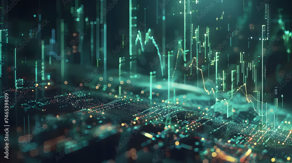 Poster futuristic technology background with high tech graphs and charts. 3d rendering