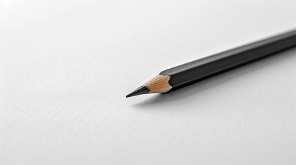 A pencil placed on a white sheet of paper is a black and white style image.