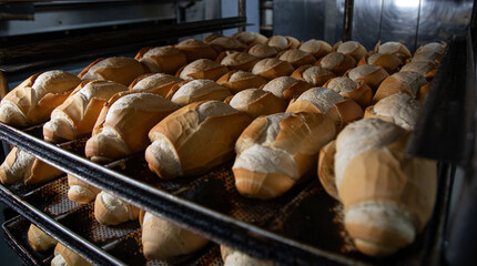French bread in production inside the bakery