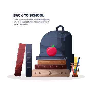 KnowledgeForAll, back to school background with apple and school bag