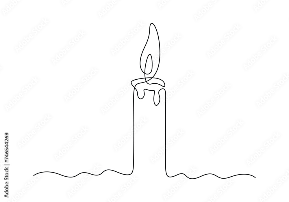 Poster single continuous line drawing of candle. isolated on white background vector illustration. free vec