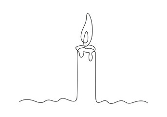 Single continuous line drawing of candle. Isolated on white background vector illustration. Free vector