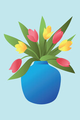 Bouquet of tulips in a vase. Vector illustration. 