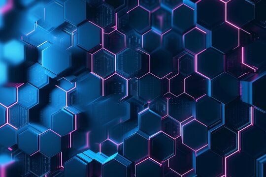 Generative AI image of Digital hexagon abstract background