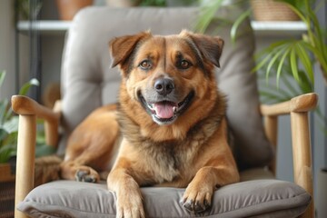 Content Brown Dog Lounging on a Modern Armchair.