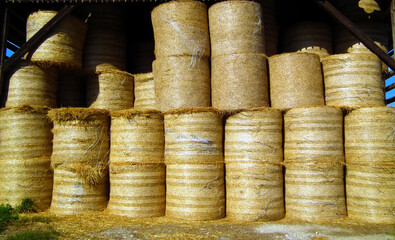 Barn and cereal bale for food for livestock.