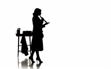 Silhouetted Businesswoman Guiding Employee Training Isolated on White Background.