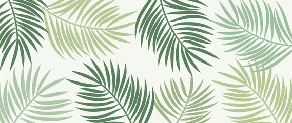 Fototapeta na wymiar Green tropical leaves vector background. Exquisite simple tropical palm leaf wallpaper design for decor, fabric, print advertising, background.