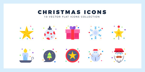 10 Christmas Flat icon pack. vector illustration.