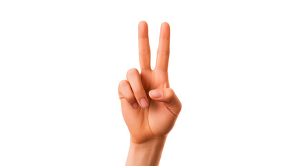 Fototapeta premium Peace sign made with finger. Hand showing peace symbol cut out