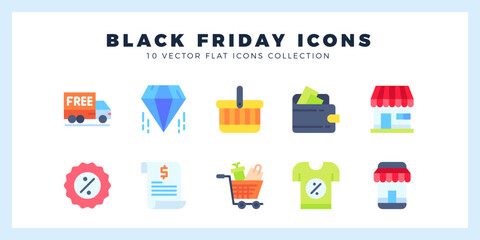 10 Black Friday Flat icon pack. vector illustration.