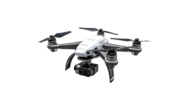 Isolated drone cut out. Drone with camera on transparent background