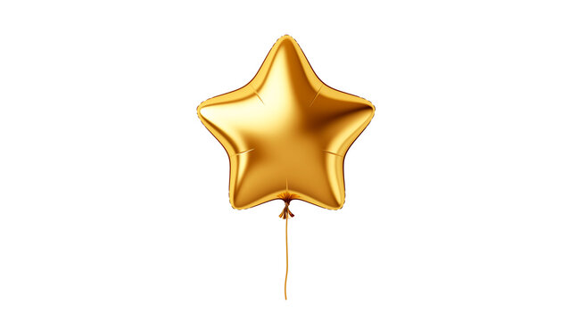 Golden foil star balloon cut out. Isolated air balloon in star shape
