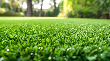 In the exterior design, artificial turf creates a verdant backdrop. - obrazy, fototapety, plakaty