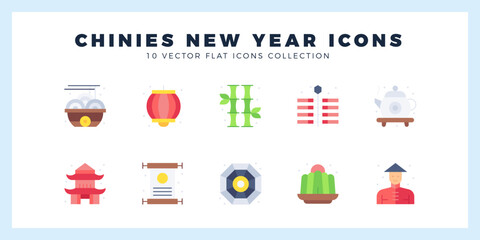 10 Chinese New Year  Flat icon pack. vector illustration. - obrazy, fototapety, plakaty