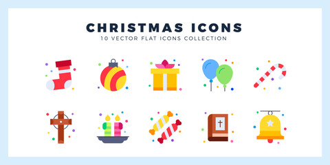10 Christmas Flat icon pack. vector illustration.