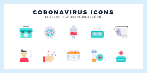 Fototapeta na wymiar 10 Coronavirus Flat icon pack. vector illustration.