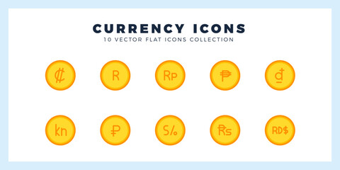 10 Currency Coin Flat icon pack. vector illustration. - obrazy, fototapety, plakaty