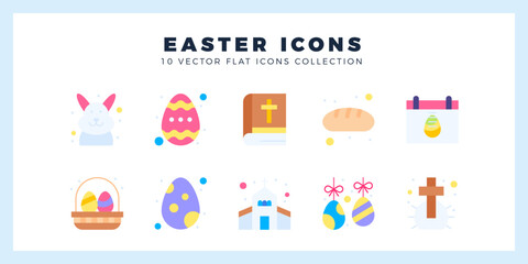 10 Easter Flat icon pack. vector illustration.