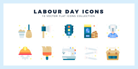 Fototapeta na wymiar 10 Labour Day Flat icon pack. vector illustration.